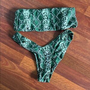 Green Snake Print Bikini Set